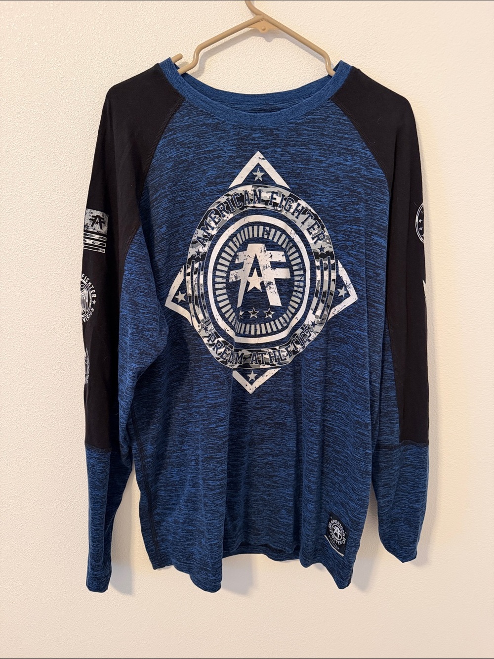 American Fighter Blue Heather & Black Raglan Graphic Long Sleeve